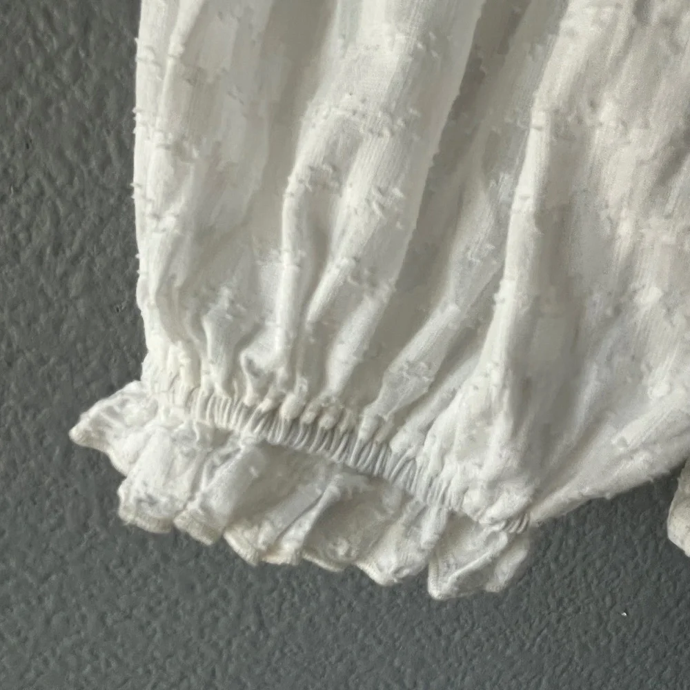 Anthropologie White Ruffled V-Neck Peasant Blouse